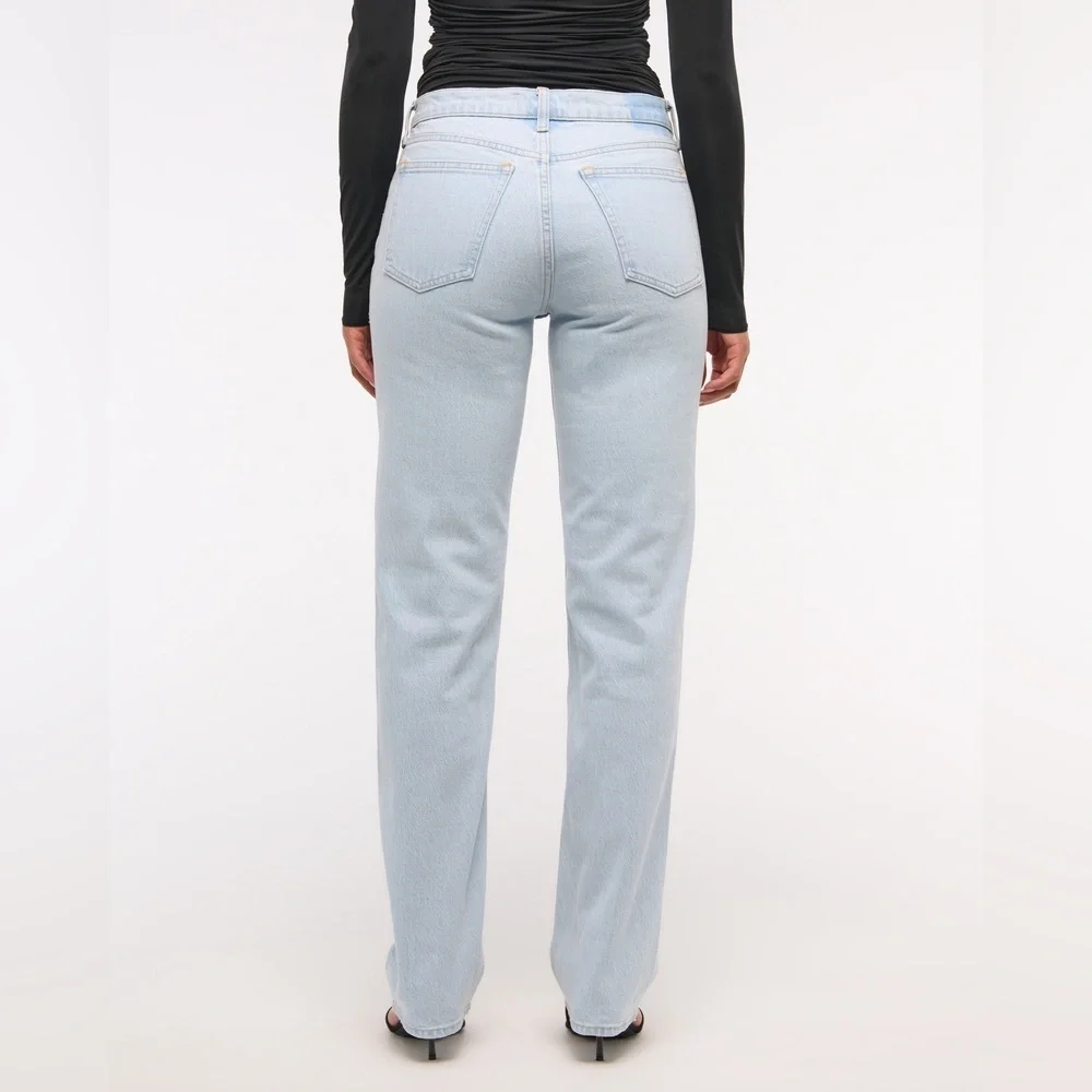 Abercrombie & Fitch The ‘90s Straight Mid Rise Light Marble Size 27|4R Jeans - Picture 4 of 10